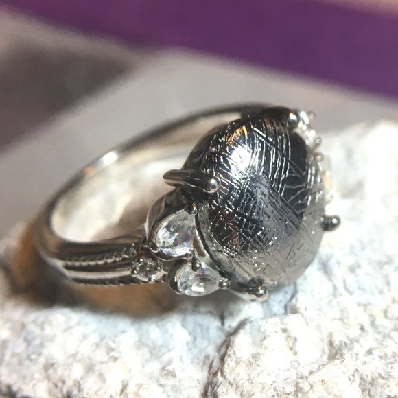RARE Meteorite Cabochon Ring .925 Silver, Size 6, Genuine Muonionalusta - Picture 14 of 16